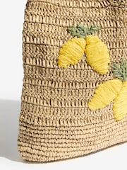 Love & Roses Natural Lemon Embroidered Raffia Tote Bag - Image 5 of 7