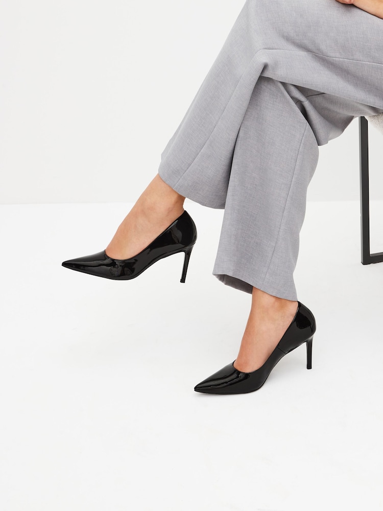 Black Wide Fit Forever Comfort® Point Toe Mid Heel Court Shoes - Image 2 of 7