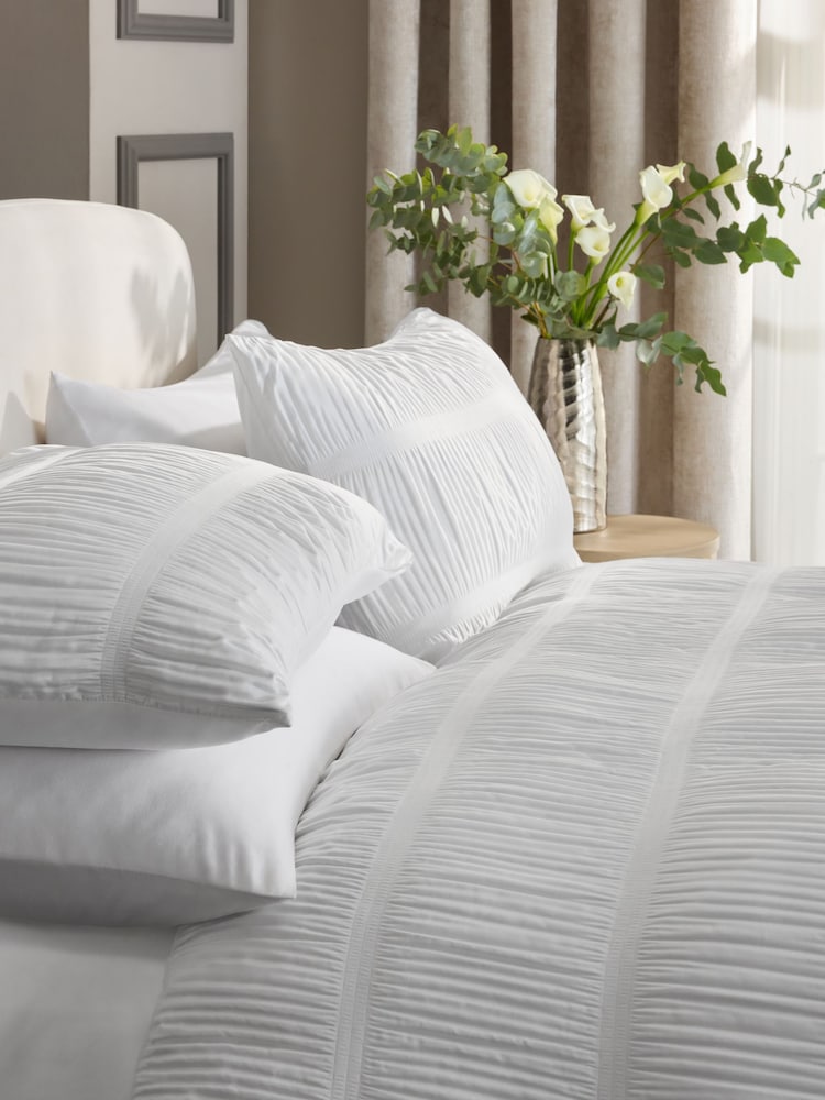 White Pleat Supersoft Duvet Cover and Pillowcase Set - Image 2 of 4 White Pleat Supersoft Duvet Cover and Pillowcase Set - Image 2 of 4