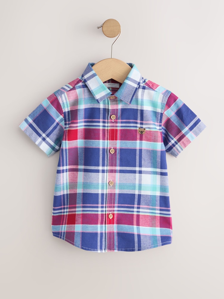 Alb/Albastru/Roșu - Short Sleeve Oxford Check Shirt (6mths-7yrs) - Imaginea 1 din 4