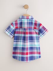 Alb/Albastru/Roșu - Short Sleeve Oxford Check Shirt (6mths-7yrs) - Imaginea 2 din 4