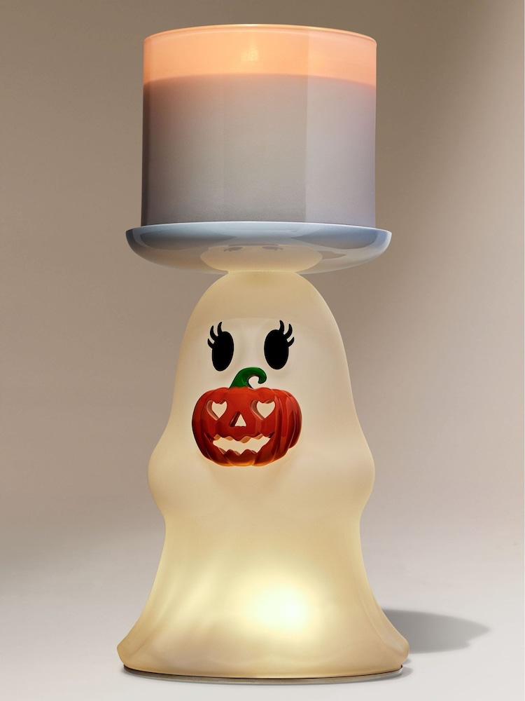 Bath & Body Works Light-Up Ghost Jack-o'-lantern Pedestal 3-Wick Candle Holder - Image 1 of 1