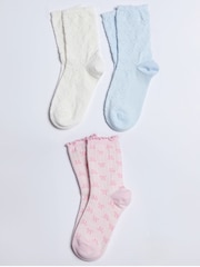 Boux Avenue Pink 3 Pack Cosy Bow And Heart Socks - Image 1 of 7