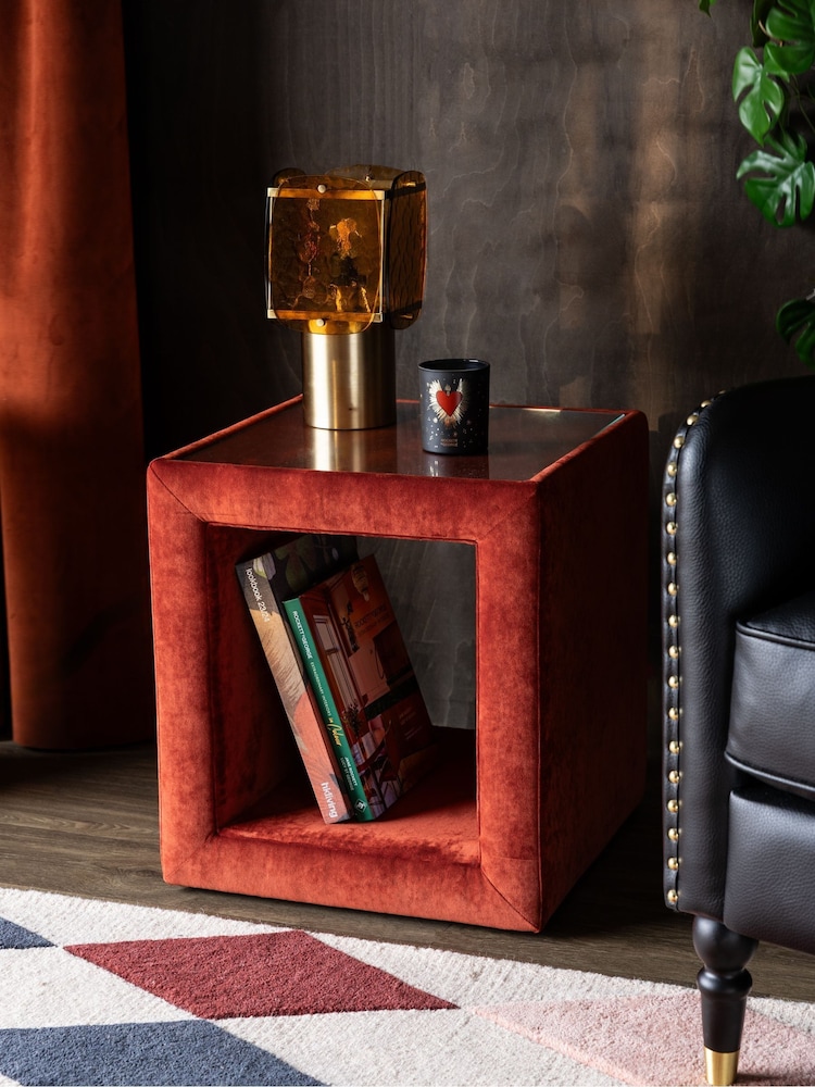Rockett St George Luxe Needlecord Velvet Burnt Sienna Orange Starlet Side Table - Image 1 of 6
