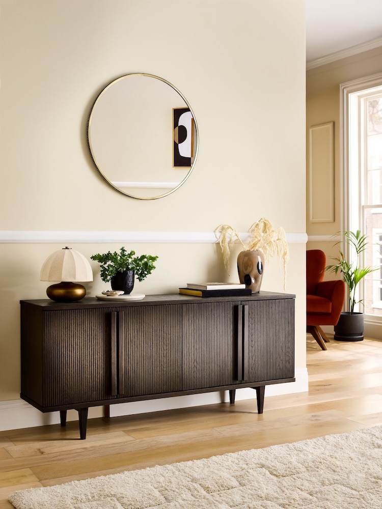 Ribbed Dark Oak Brunswick Ceramic Top Large Sideboard - Image 1 of 9