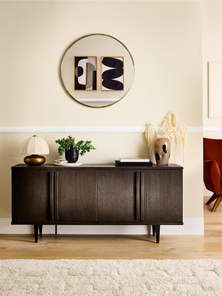 Ribbed Dark Oak Brunswick Ceramic Top Large Sideboard - Image 2 of 9