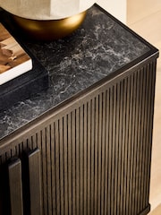Ribbed Dark Oak Brunswick Ceramic Top Large Sideboard - Image 5 of 9