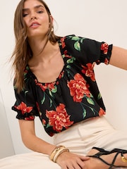 Friends Like These Black Short Sleeve Button Front Blouse - Image 1 of 4