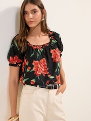 Friends Like These Black Short Sleeve Button Front Blouse - Image 2 of 4