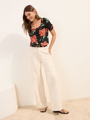 Friends Like These Black Short Sleeve Button Front Blouse - Image 3 of 4