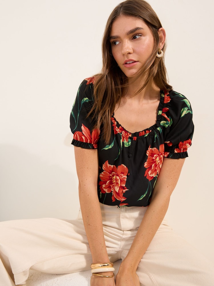 Friends Like These Black Short Sleeve Button Front Blouse - Image 4 of 4