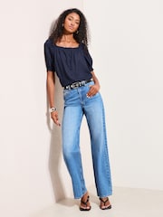 Friends Like These Navy Short Sleeve Button Front Blouse - Image 2 of 4