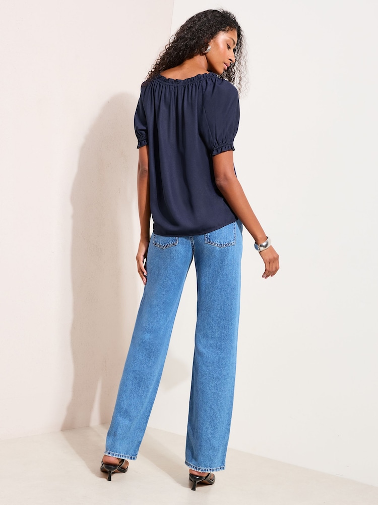 Friends Like These Navy Short Sleeve Button Front Blouse - Image 4 of 4 Friends Like These Navy Short Sleeve Button Front Blouse - Image 4 of 4