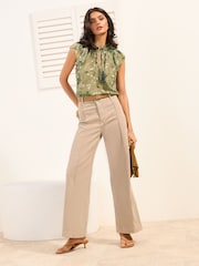 Friends Like These Green Floral Ruffle Sleeve Blouse With Bead Detail Ties - Image 3 of 4