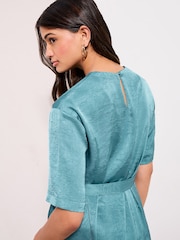 Friends Like These Green Short Sleeve Crushed Satin Buckle Blouse - Image 4 of 4