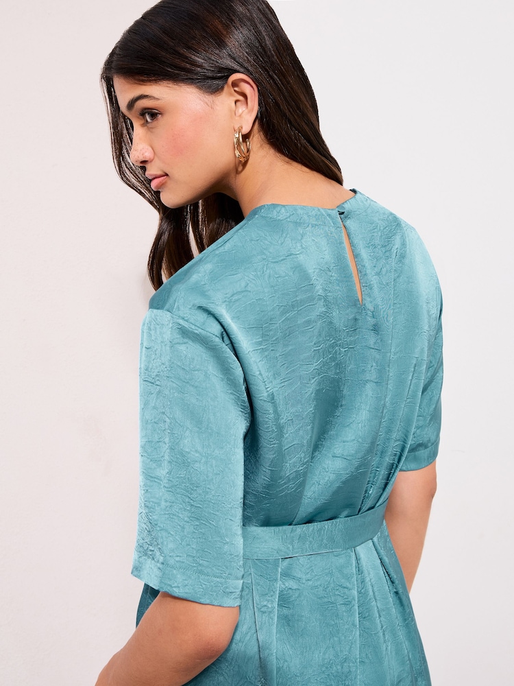 Friends Like These Green Short Sleeve Crushed Satin Buckle Blouse - Image 4 of 4