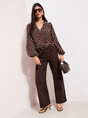 Friends Like These Chocolate Brown Spot Long Sleeve Crochet Detail Blouse - Image 4 of 4