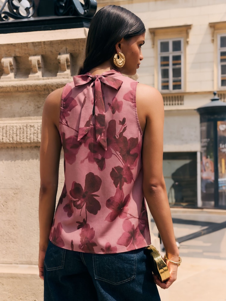 Friends Like These Pink Floral Print Sleeveless Satin Cowl Neck Blouse - Image 5 of 5