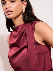 Friends Like These Red Sleeveless Drape Detail Satin Blouse - Image 2 of 5