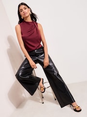 Friends Like These Red Sleeveless Drape Detail Satin Blouse - Image 3 of 5