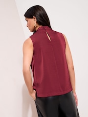 Friends Like These Red Sleeveless Drape Detail Satin Blouse - Image 4 of 5