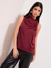 Friends Like These Red Sleeveless Drape Detail Satin Blouse - Image 5 of 5