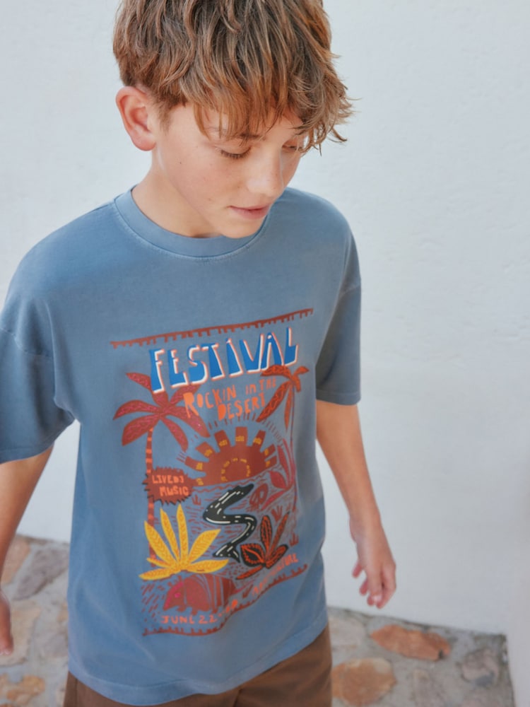 Blue Washed Short Sleeve Graphic T-Shirt (3-16yrs) - Image 1 of 3 Blue Washed Short Sleeve Graphic T-Shirt (3-16yrs) - Image 1 of 3