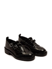 Off The Hook Black Holly Leather T-Bar Mary Jane Brogue School Shoes - Image 2 of 6