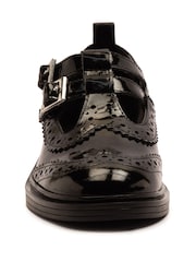 Off The Hook Black Holly Leather T-Bar Mary Jane Brogue School Shoes - Image 4 of 6
