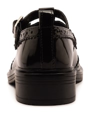 Off The Hook Black Holly Leather T-Bar Mary Jane Brogue School Shoes - Image 5 of 6