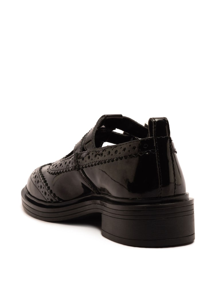 Off The Hook Black Holly Leather T-Bar Mary Jane Brogue School Shoes - Image 6 of 6
