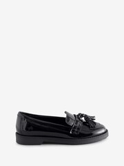 Off The Hook Black Ellen Patent Leather Slip On Tassel Loafers Shoes - Image 1 of 6