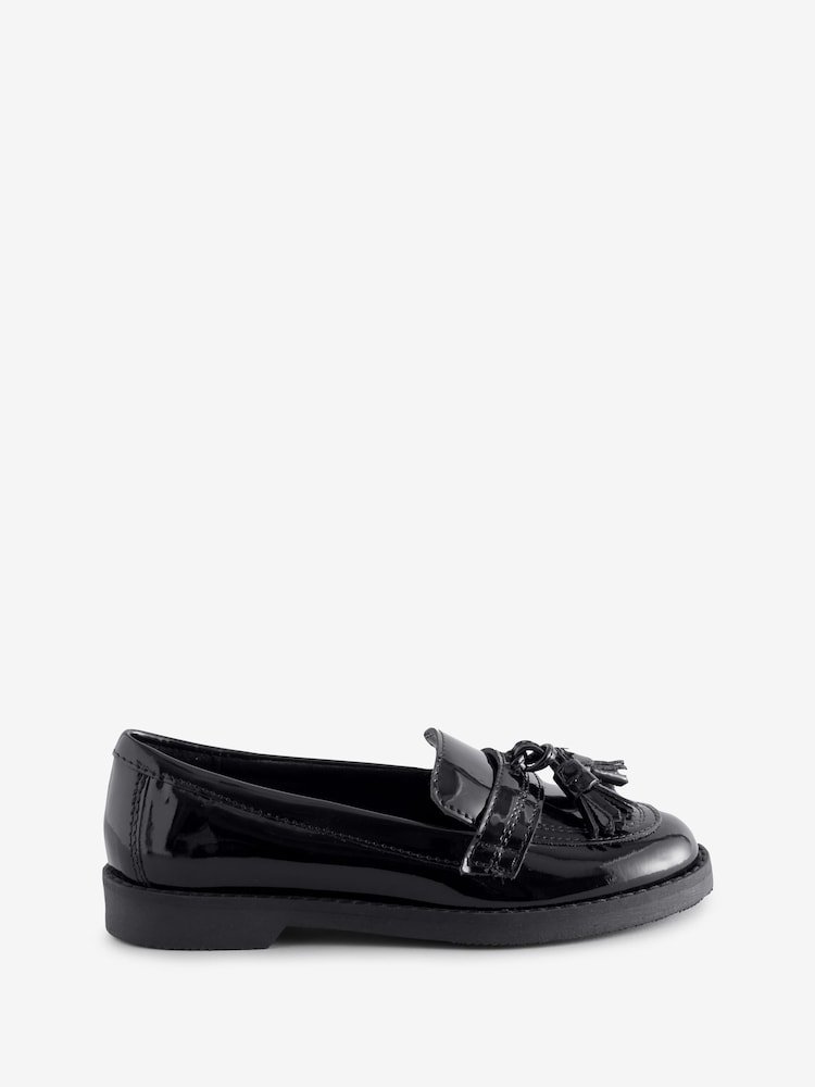 Off The Hook Black Ellen Patent Leather Slip On Tassel Loafers Shoes - Image 1 of 6