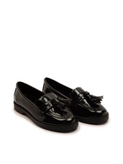 Off The Hook Black Ellen Patent Leather Slip On Tassel Loafers Shoes - Image 2 of 6