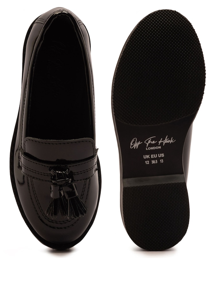 Off The Hook Black Ellen Patent Leather Slip On Tassel Loafers Shoes - Image 6 of 6