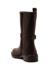Off The Hook Brown Steele Leather Buckle Detail Mid-Calf Boots - Image 3 of 6