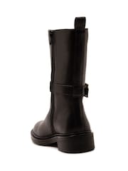 Off The Hook Black Steele Leather Buckle Detail Mid-Calf Boots - Image 3 of 6
