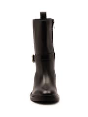 Off The Hook Black Steele Leather Buckle Detail Mid-Calf Boots - Image 4 of 6