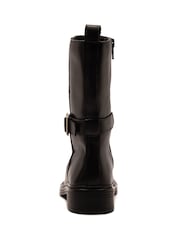 Off The Hook Black Steele Leather Buckle Detail Mid-Calf Boots - Image 5 of 6