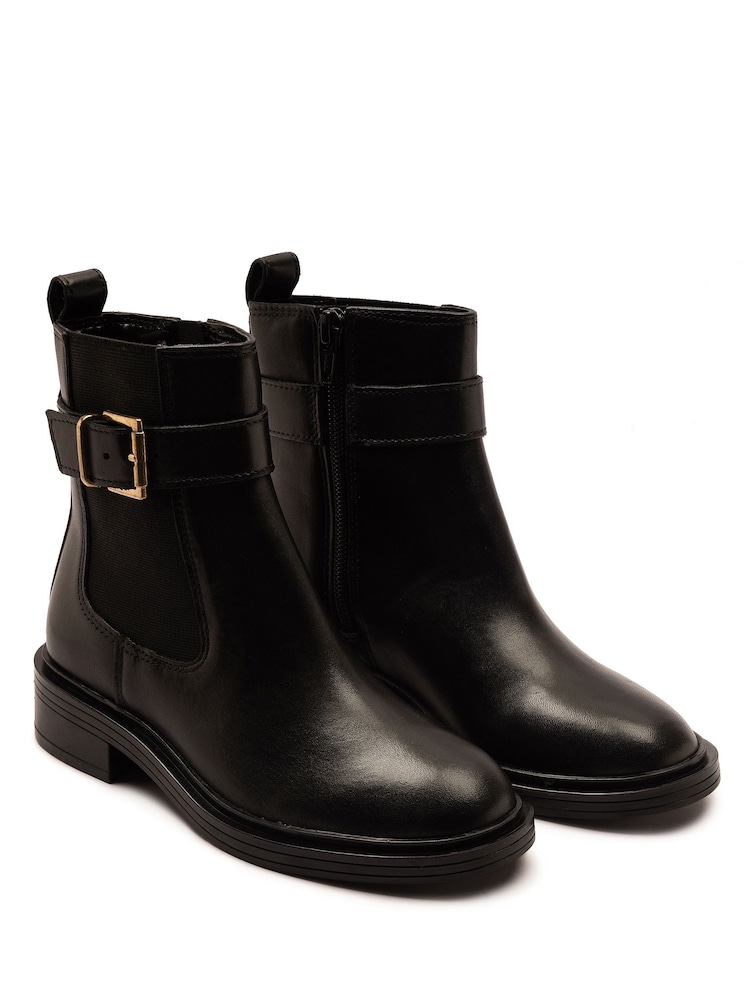 Off The Hook Black Tiana Leather Chelsea Buckle Ankle Boots - Image 1 of 6 Off The Hook Black Tiana Leather Chelsea Buckle Ankle Boots - Image 1 of 6