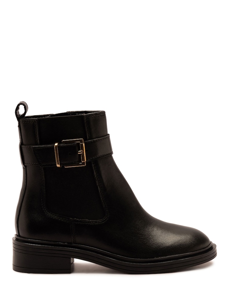 Off The Hook Black Tiana Leather Chelsea Buckle Ankle Boots - Image 2 of 6 Off The Hook Black Tiana Leather Chelsea Buckle Ankle Boots - Image 2 of 6