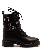 Off The Hook Gothel Leather Combat Boots With Buckle And Lace-Up Detail - Bilde 1 av 6