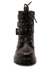 Off The Hook Gothel Leather Combat Boots With Buckle And Lace-Up Detail - Bilde 3 av 6