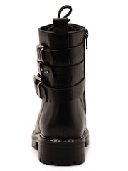 Off The Hook Gothel Leather Combat Boots With Buckle And Lace-Up Detail - Bilde 4 av 6