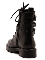 Off The Hook Gothel Leather Combat Boots With Buckle And Lace-Up Detail - Bilde 5 av 6