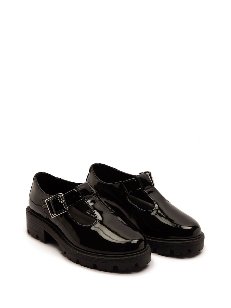 Off The Hook Black Clarice Chunky Heel Patent T-Bar Mary Jane School Shoes - Image 2 of 6