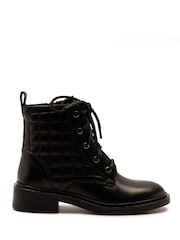 Off The Hook Black Sophia Leather Quilted Ankle Lace-Up Boots - Image 2 of 6