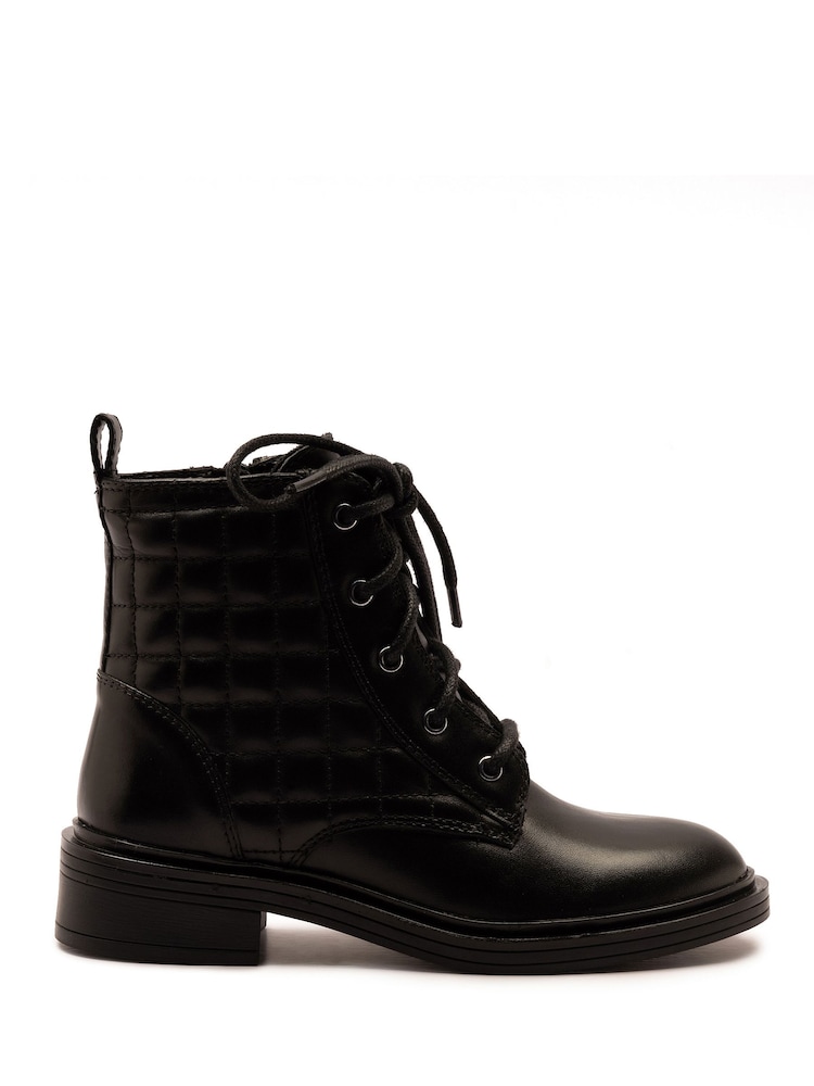 Off The Hook Black Sophia Leather Quilted Ankle Lace-Up Boots - Image 2 of 6 Off The Hook Black Sophia Leather Quilted Ankle Lace-Up Boots - Image 2 of 6
