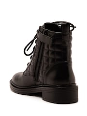 Off The Hook Black Sophia Leather Quilted Ankle Lace-Up Boots - Image 3 of 6