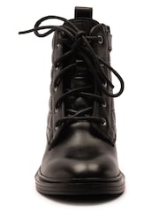 Off The Hook Black Sophia Leather Quilted Ankle Lace-Up Boots - Image 4 of 6